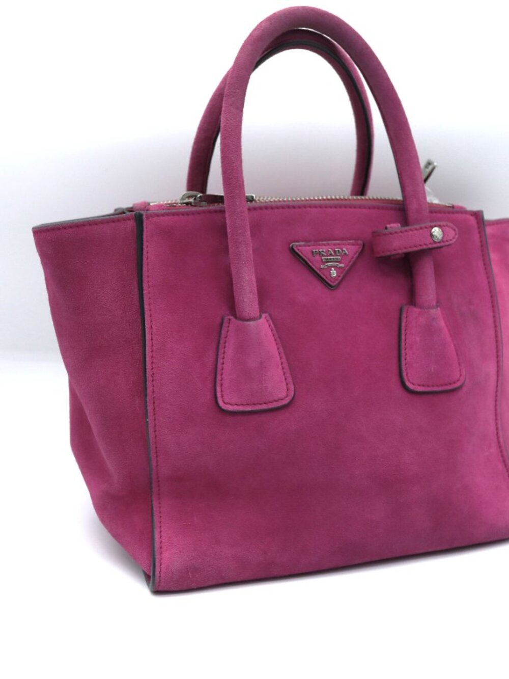 Prada Scamosciato Twin Pocket Tote Pink Suede Leather Shoulder Bag - Picture 4 of 15